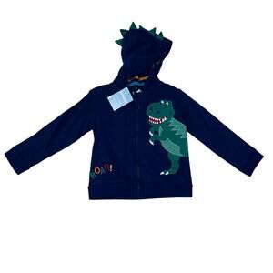 NWT JoJo Maman Bebe 6/12M T-Rex Applique Zip-Up Hoodie